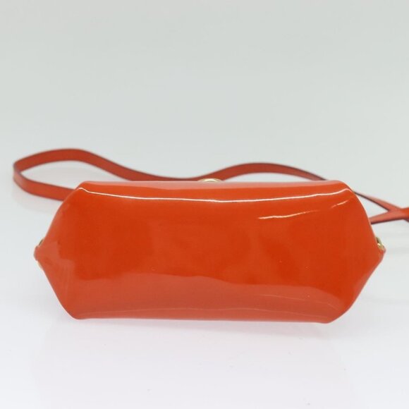 Salvatore Ferragamo Gancini Hand Bag Enamel 2way Orange Gold Auth - Picture 6 of 16